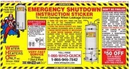 water heaters only emergency shutdown instruction sticker