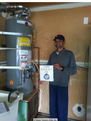 hayward-5-star-water-heater-installation happy customer with their new water heater in hayward